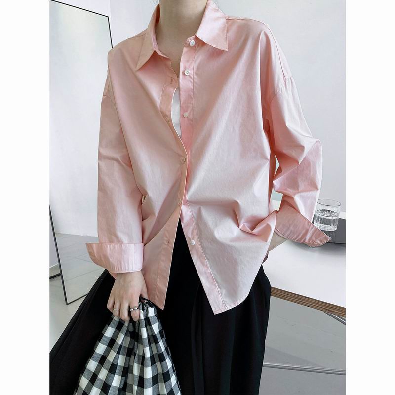 Autumn New 60 Thread Count Cotton Solid Long Sleeve Shirt Women's Simple Loose Overlay Casual Shirt