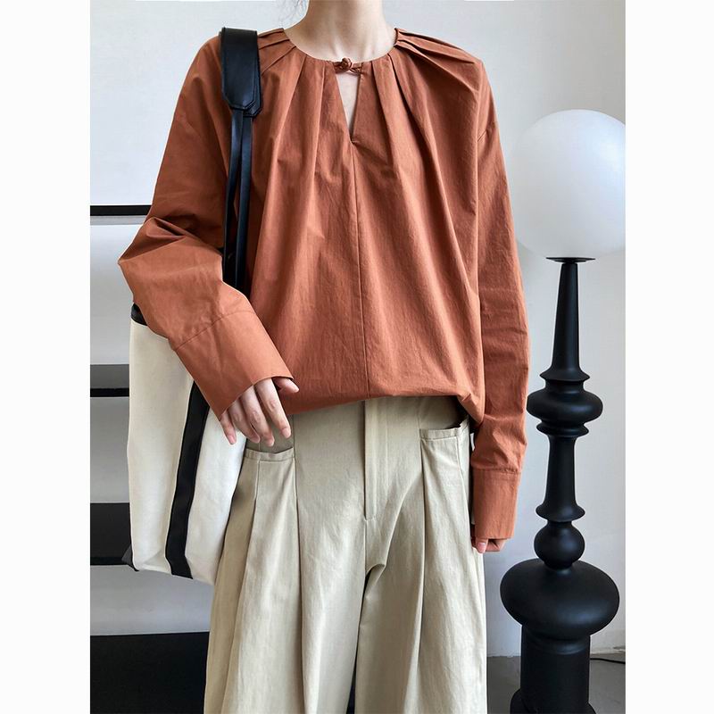 Gentle Korean long sleeved shirt with turnbuckles for women's early autumn new loose round neck holl