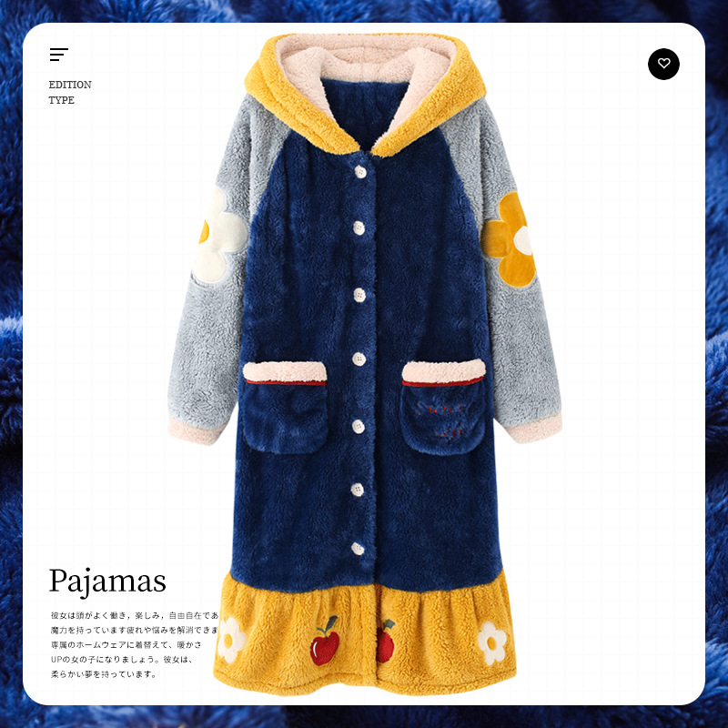 New flannel pajamas women's winter plush thickened bathrobe student cartoon plus size nightgown warm